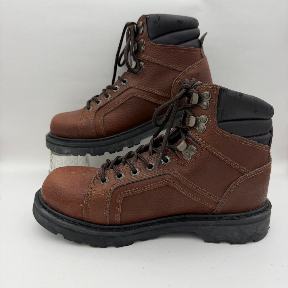 Texas Steer KODE  Mens US 8W Steel Toe Work Boots Brown Leather Oil Resistant